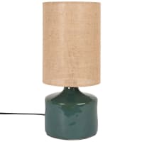 FEROE - Lampe aus grüner Keramik mit Leinen-Lampenschirm