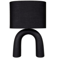 Lampe aus schwarzer Keramik mit Lampenschirm aus Leinen