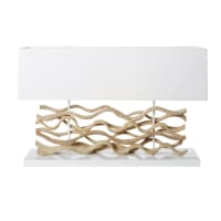 PANGLAO - Lampe aus Treibholz mit weißem Lampenschirm