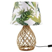 PAULA - Lampe boule en rotin tressé et abat-jour imprimé végétal