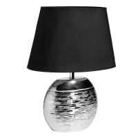 SATURNE - Lampe en céramique argentée abat-jour noir