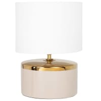 Lampe en céramique beige et fer doré, abat-jour en coton blanc
