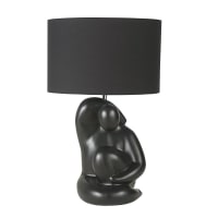 ELVERTA - Lampe en dolomite sculptée et abat-jour en coton noir