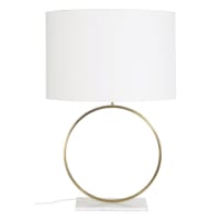 Lampe en marbre blanc et métal doré, abat-jour en coton blanc