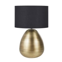 Lampe en métal doré et abat-jour en coton noir D51