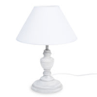 Lampe GARANCE aus Holz mit Lampenschirm aus Stoff, weiß, H28 Lampe GARANCE aus Holz mit Lampenschirm aus Stoff, weiß, H28