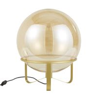 Lampe globe en verre ambré et métal doré Lampe globe en verre ambré et métal doré