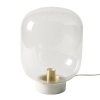 Lampe mit Glaskugelschirm und weißem Marmorfuß Lampe mit Glaskugelschirm und weißem Marmorfuß