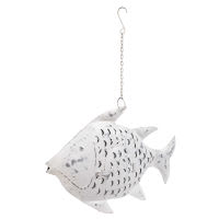 Lanterne poisson en métal blanc patiné ADRIATIQUE Lanterne poisson en métal blanc patiné ADRIATIQUE