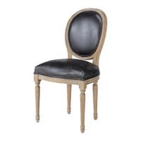 Leather and solid oak medallion chair in black Leather and solid oak medallion chair in black