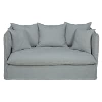 LOUVAIN - Leinen-Crinkle-Bezug für ausziehbares 2-Sitzer-Sofa, hellgrau