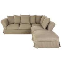 ROMA - Leinen-Crinkle-Bezug für ausziehbares Ecksofa, beige