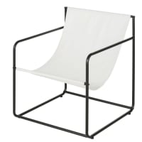 LEAMY - Liegestuhl aus ecrufarbenem beschichtetem Leinen und schwarzem Stahl