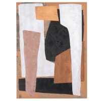AMBROISE - Lienzo abstracto estampado y pintado en marrón, crudo, beige y negro 55 x 75