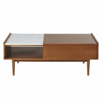 CHELSY - Lift top coffee table in solid mango wood and white marble