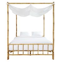 Lit à baldaquin 160x200 en bambou et tissu blanc Lit à baldaquin 160x200 en bambou et tissu blanc