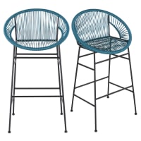COPACABANA BUSINESS - Lot de 2 chaises de bar professionnelles en résine bleue et métal noir