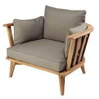 Loungestoel van massief acacia met taupekleurige kussens Loungestoel van massief acacia met taupekleurige kussens
