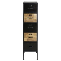 HOUSTON - Mango wood and black metal 5-drawer storage cabinet