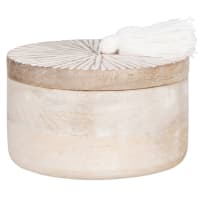 Mango wood box with white cotton pom pom