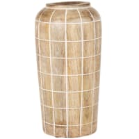 Mango wood vase with brown and white chequered print H28cm