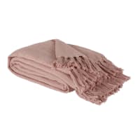 LIMANA - Manta de algodón rosa empolvado con flecos 160 x 210
