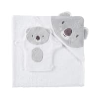 KOALA - Mantella da bagno neonato in cotone bianco e grigio