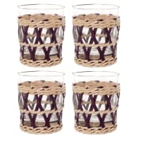 Set of 4 - Mauve and beige glass and woven plant fibre tumbler