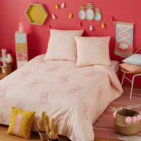 MAYA Pink Cotton Bedspread with Pineapple Motifs 220 x 240 cm MAYA Pink Cotton Bedspread with Pineapple Motifs 220 x 240 cm
