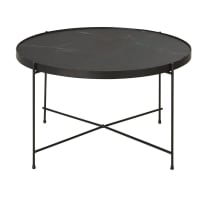 CRUZZO - Mesa baja redonda con efecto mármol negro