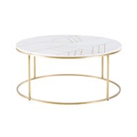 Mesa baja redonda de mármol blanco y hierro dorado Mesa baja redonda de mármol blanco y hierro dorado