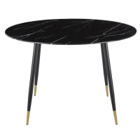 PHEA - Mesa de comedor efecto mármol negro y metal color latón y negro para 5/6 personas, 120 cm de diámetro