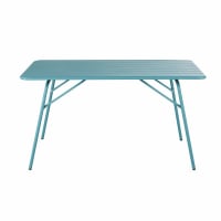GIBSTON - Mesa de jardín plegable de acero azul verdoso para 6 personas, L. 140