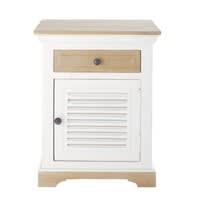 Mesita de noche con 1 puerta y 1 cajón de mango macizo blanco Mesita de noche con 1 puerta y 1 cajón de mango macizo blanco