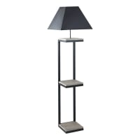 KENNETH - Metal and Fir Floor Lamp with Black Cotton Lampshade H158