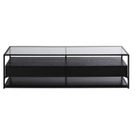 RAVEN - Meuble TV 2 tiroirs en verre et métal noir
