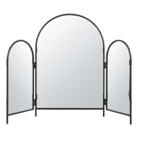 Miroir en 3 parties style coiffeuse, encadrement en métal noir