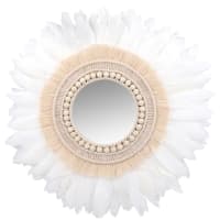 PLUMI - Miroir rond en coton et plumes blanches D60