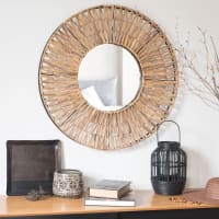 COTONOU - Miroir rond en fibre végétale D80