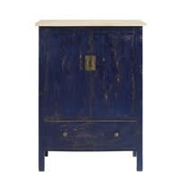 Mobiletto a 2 ante e 1 cassetto in legno massello di mango blu Mobiletto a 2 ante e 1 cassetto in legno massello di mango blu