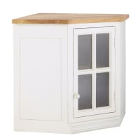 ELEONORE - Mueble alto esquinero de cocina con 1 puerta acristalada y tirador a la izquierda color marfil