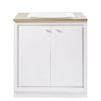 EMBRUN - Mueble bajo de cocina blanco con fregadero con 2 puertas