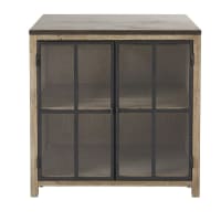 GRETA - Mueble bajo de cocina con 2 puertas acristaladas de pino reciclado grisáceo