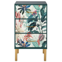 SWAN - Mueble con 3 cajones, estampado vegetal exótico multicolor y metal dorado