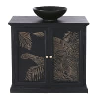 CESAREE - Mueble de baño con 2 puertas en negro y motivos de hojas esculpidas a mano