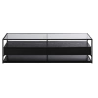 RAVEN - Mueble de TV con dos cajones de cristal y metal negro