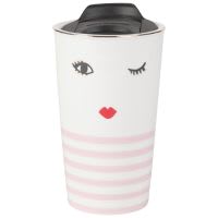 Mug in porcellana bianca e rosa con stampa viso Mug in porcellana bianca e rosa con stampa viso