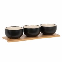 ANDRES - Multicoloured stoneware appetiser dishes (x3) with bamboo tray