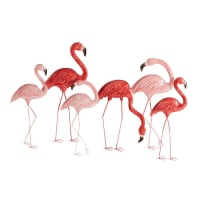 TROPICOOL - Muurdecoratie roze flamingo's van metaal 103x67
