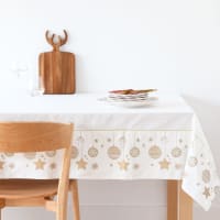 MITZI - Nappe en coton blanc, à motifs Noël imprimés brodés et doré 150x250